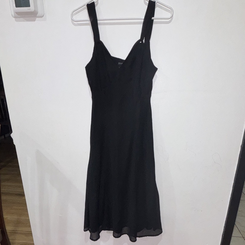 George 6 Black Chiffon Polyester V-Neck Sleeveless Knee Dress Pencil A-Line